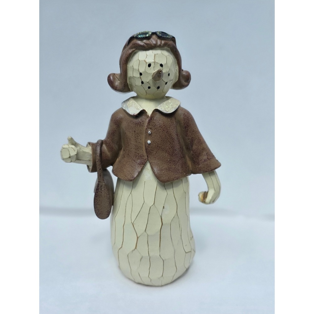 Flurryville Collection Living Quarters Snowman Lady Figurine Brown Jacket Purse